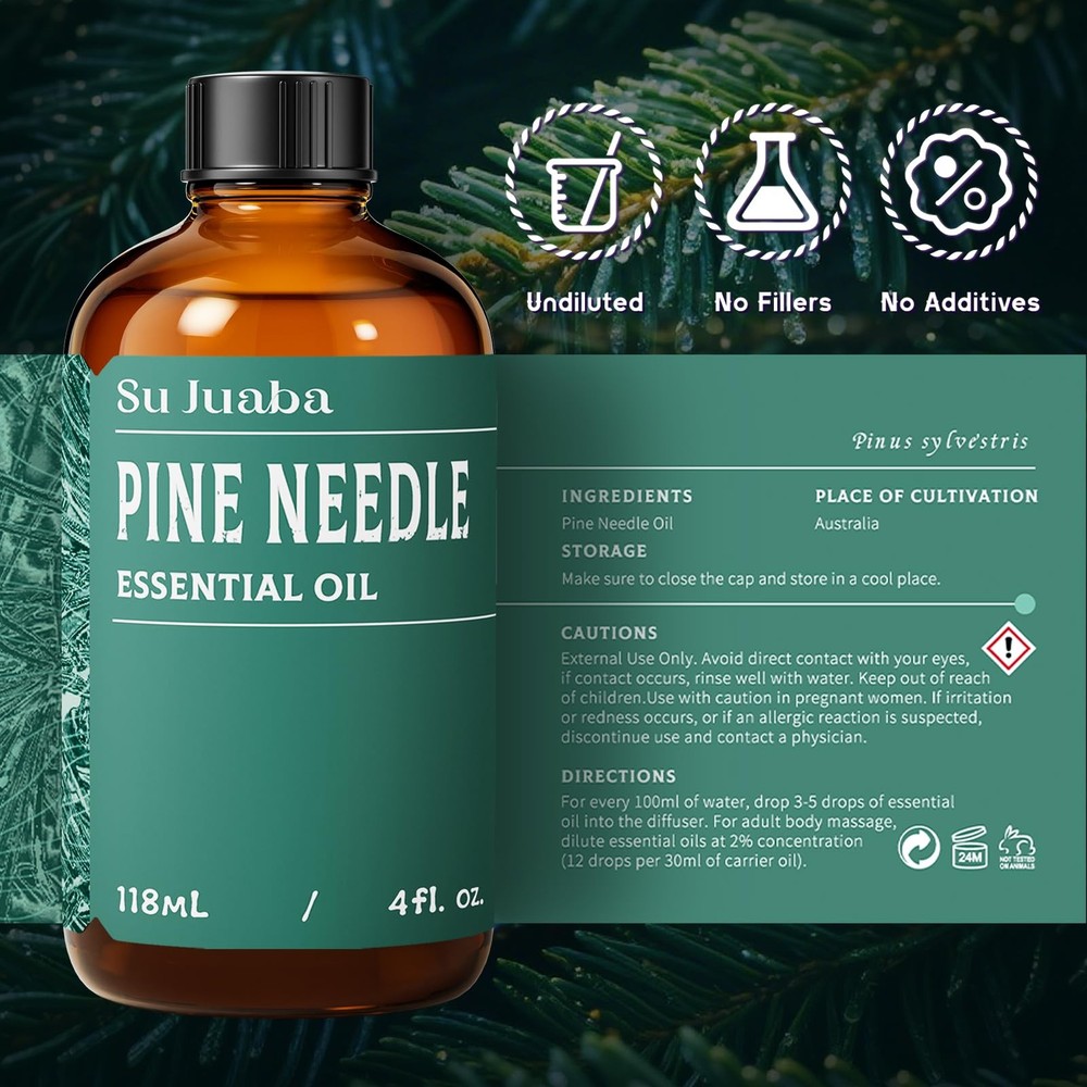 SU JUABA 4 Fl Oz Pine Needle Essential Oil, 100% Natural Aromatherapy Diffuser