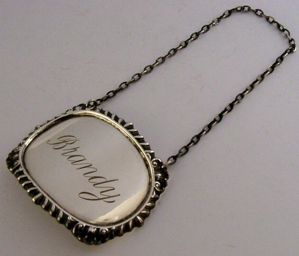 LARGE 16g SOLID STERLING SILVER BRANDY BOTTLE DECANTER LABEL 1970 BARWARE
