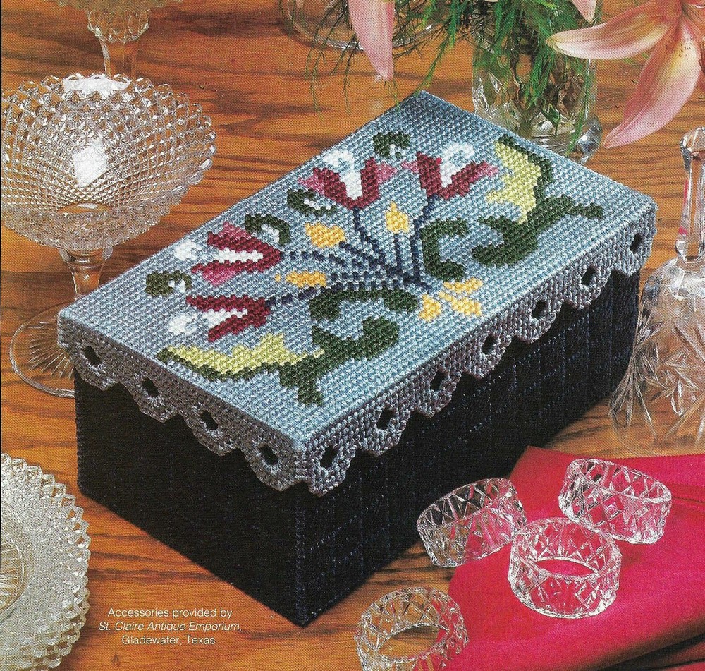 LILIES & SCALLOPS STORAGE BOX PLASTIC CANVAS PATTERN INSTRUCTIONS