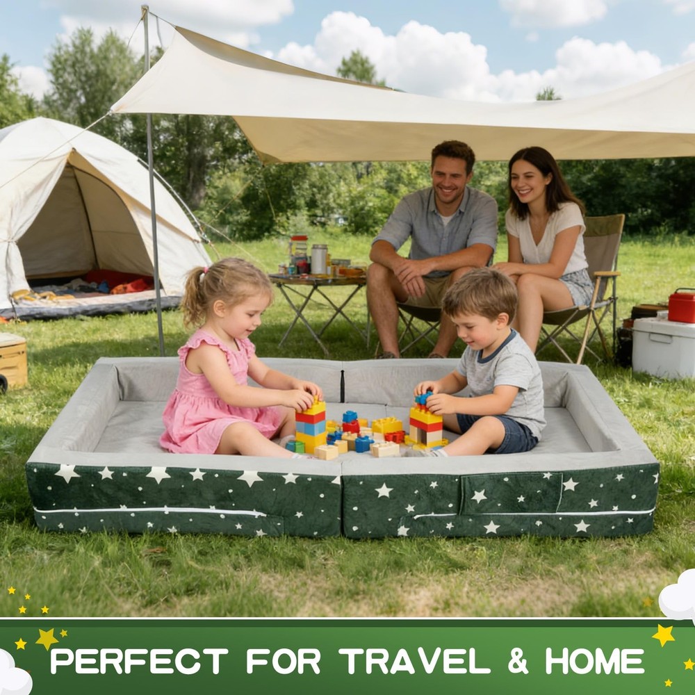 Portable Toddler Travel Bed - Foldable Foam Bed & Storage Box, Grey