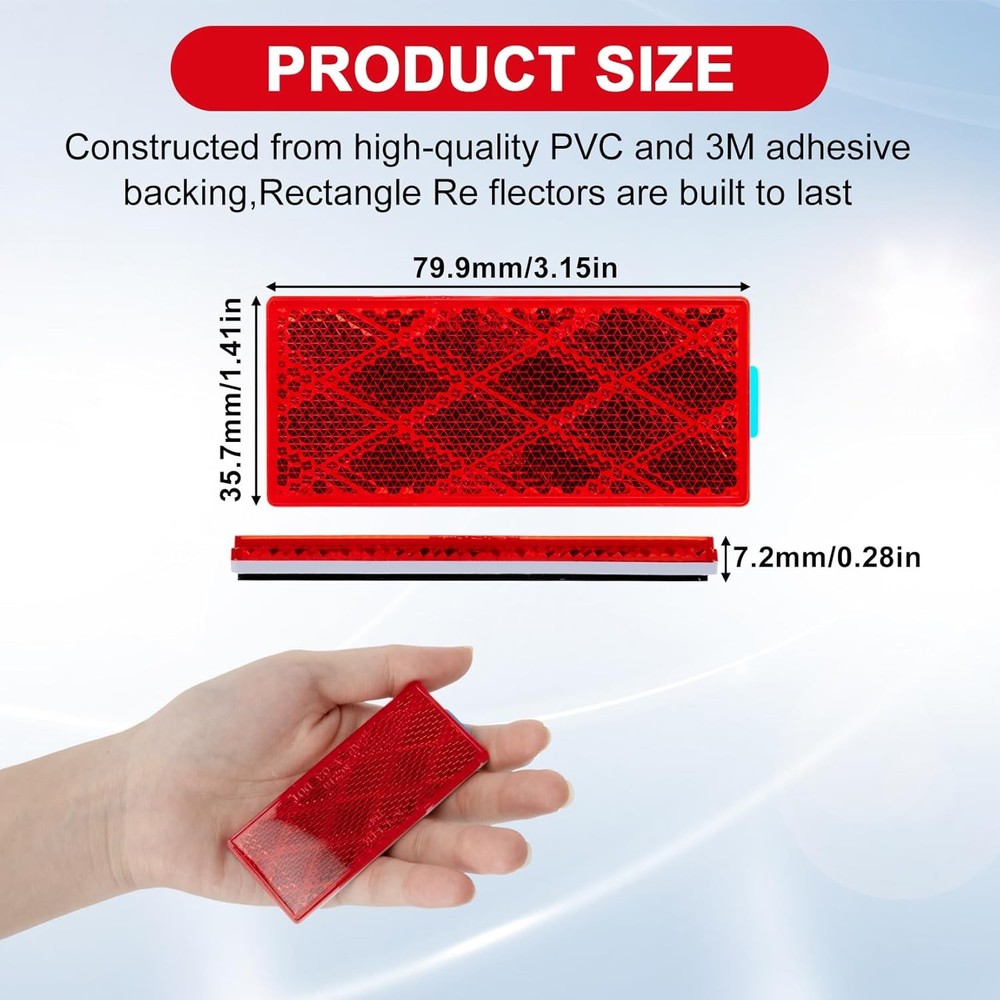 2pcs Rectangle Reflectors - High Reflectivity Reflectors Stick On, Self-red