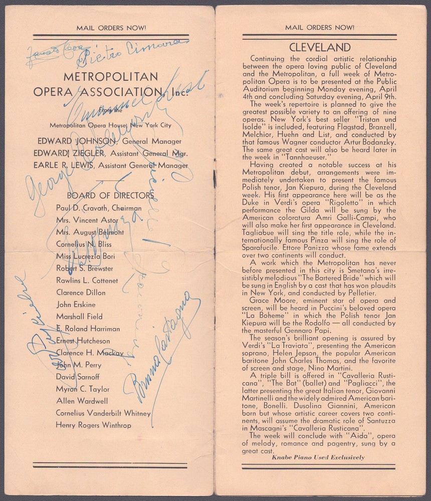 ERICH LEINSDORF - PROGRAM SIGNED WITH CO-SIGNERS