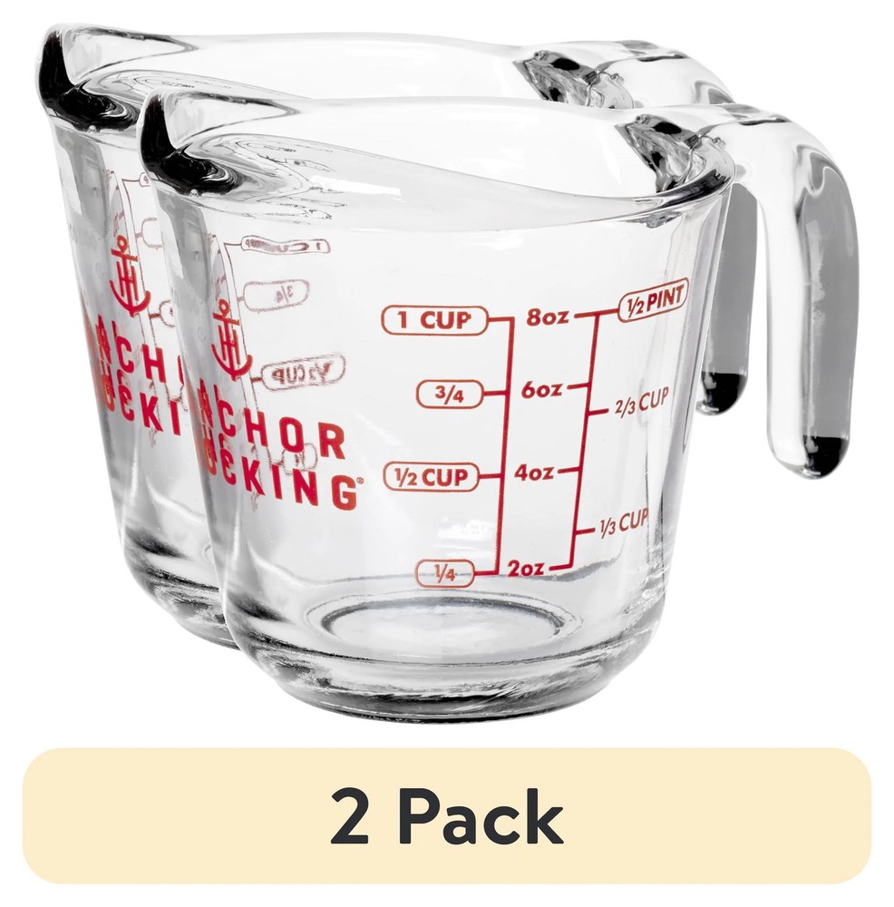 Anchor Hocking 1 Cup Glass Measuring Cup 2 Pack Easy Grip Kitchen Bake