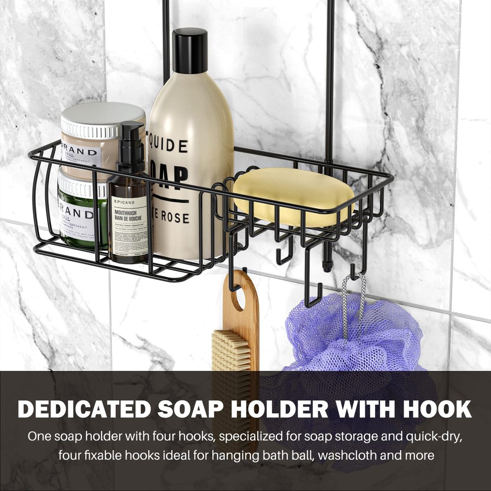 Shower Caddy Hanging, Anti-Swing Over Head Shower Caddy Rustproof with Hooks ...