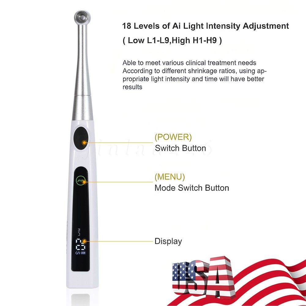 Dental Wireless LED Curing Light Lamp 1 sec to 2400mW/c㎡