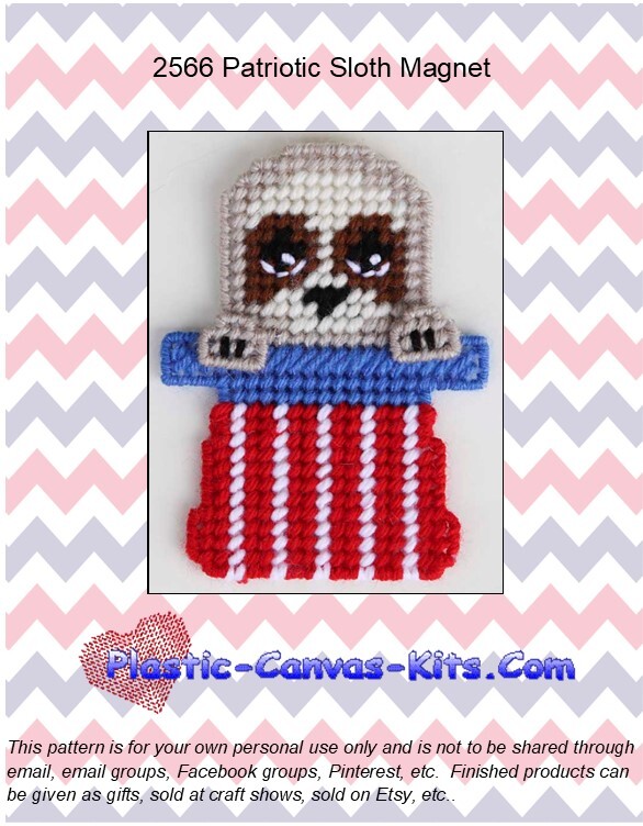 Patriotic Sloth Magnet-Plastic Canvas Pattern or Kit
