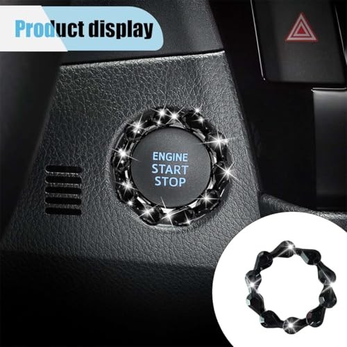 Bling Car Engine Start Stop Button Decoration Ring, Crystal Push to Start Black