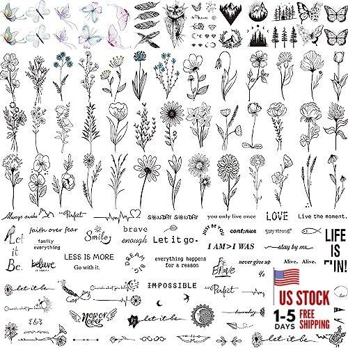 100 Sheets Realistic Temporary Tattoos, 240+ Pcs Black Realistic - 100 Sheets