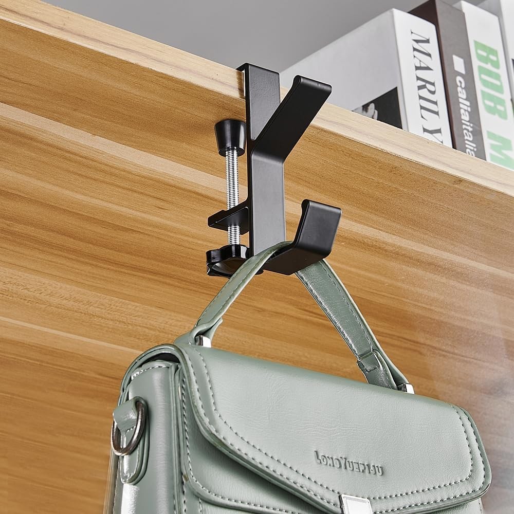 2Pcs Clamp-On Under Desk Headphone Holder Backpack Hook Students' Black