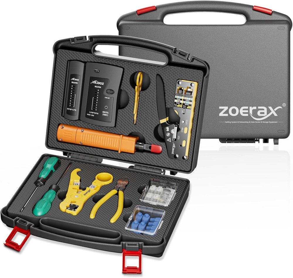Tool Kit, 11 in 1 Professional RJ45 Crimp Tool Kit - Pass Through Crimper