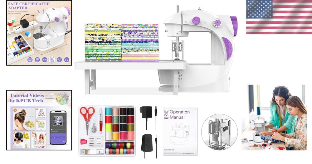 Beginner Sewing Machine with Safety Features & Fabric Bundles