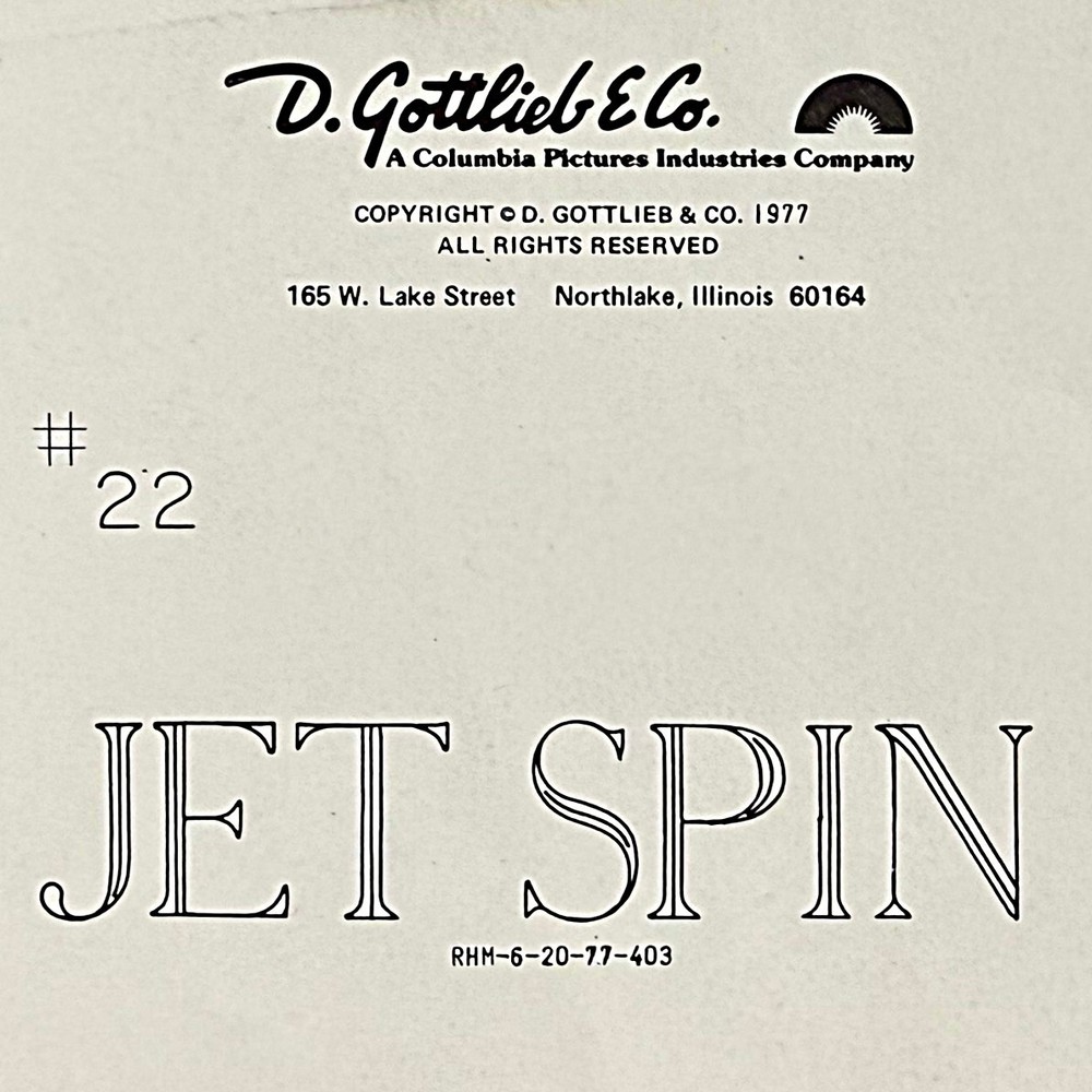 Gottlieb Jet Spin Pinball Machine Game Manual Schematics ORIGINAL