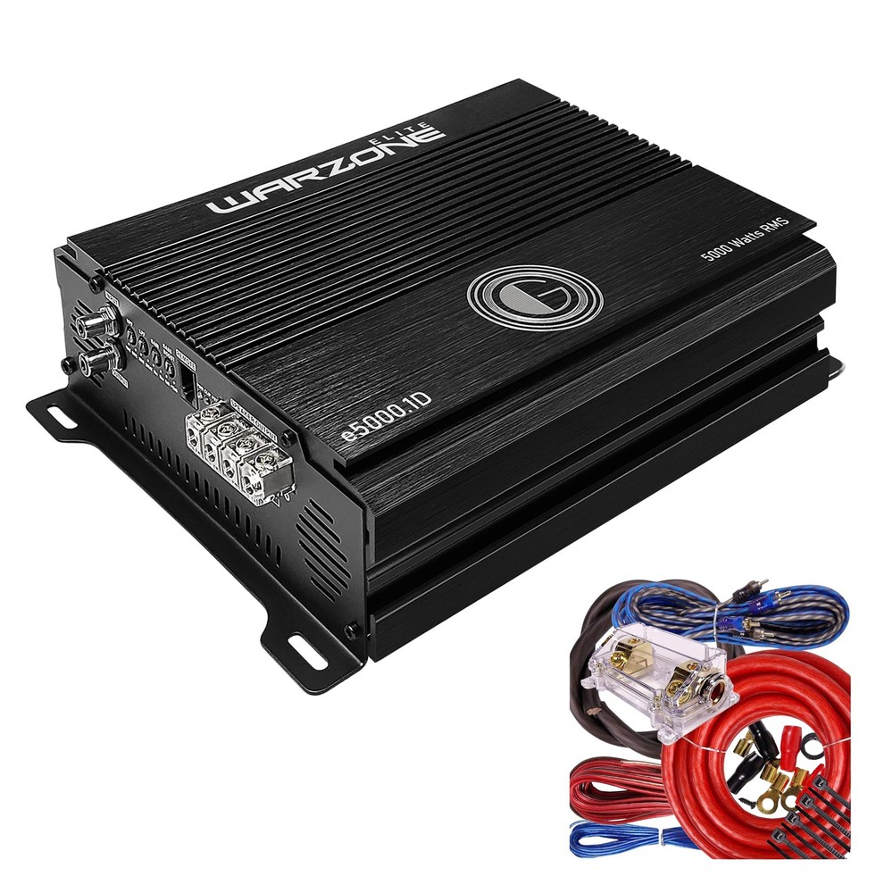 Gravity E5000.1D Warzone 5000W Amp + 0 Gauge Wiring Kit Bundle