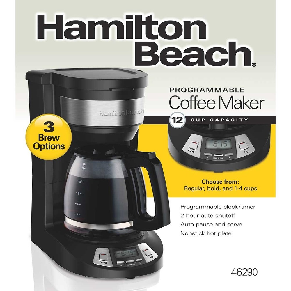 Hamilton Beach 46290 Programmable 12 Cup Coffee Maker Drip Brew Pause Black