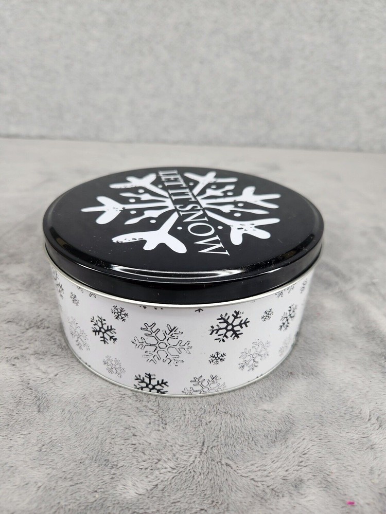 Round Christmas Holiday Cookie Candy Tin Storage Container Snowflake 5.5”