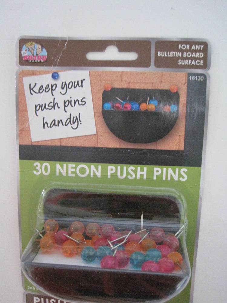 Push Pin Cup & Pins Neon Multicolored New