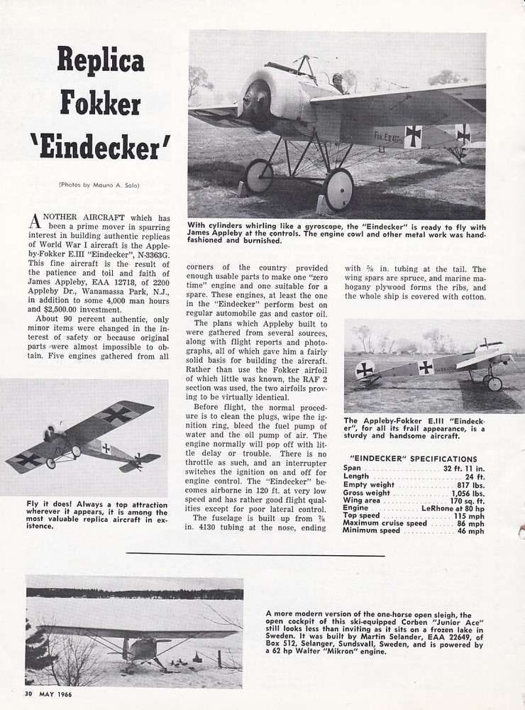 Fokker Eindecker Aircraft Report 5/15/2024s