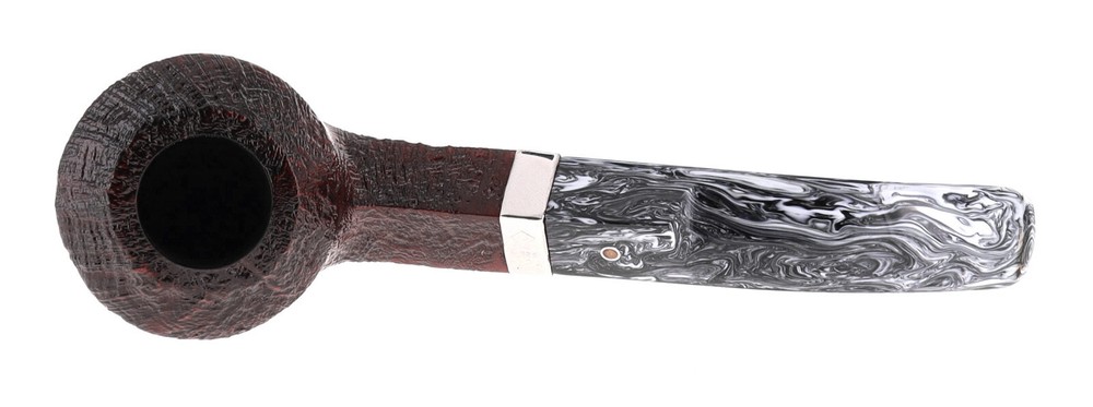Pipe ASHTON BRINDLE XX brown sandblasted shape half bent rhodesian silver ring