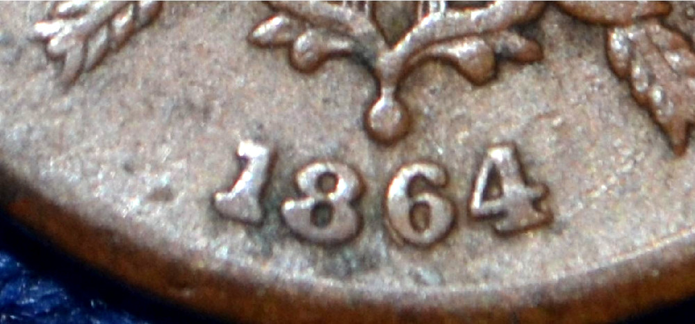 1864 TWO CENT PIECE * RPD * Repunched Date * VF+ * FULL WE