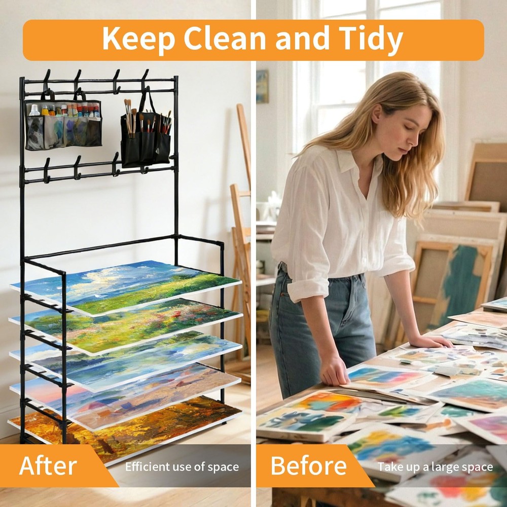 Art Drying Rack for Classroom, Large 5-Tier with Hooks, Drying Rack for Art C...
