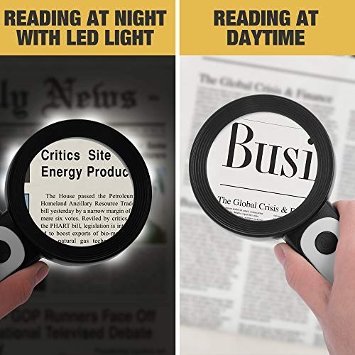 Handheld Magnifying Glass with LED Light, 3 Modes, Illuminated Magnifier for Rea