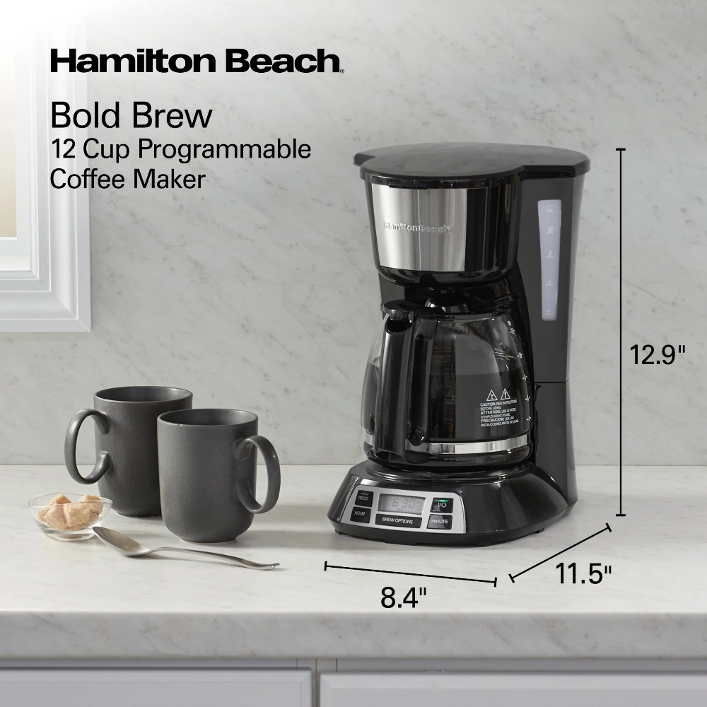 Brew 12-Cup Programmable Drip Coffee Maker Machine with Glass Coffee Pot, Black