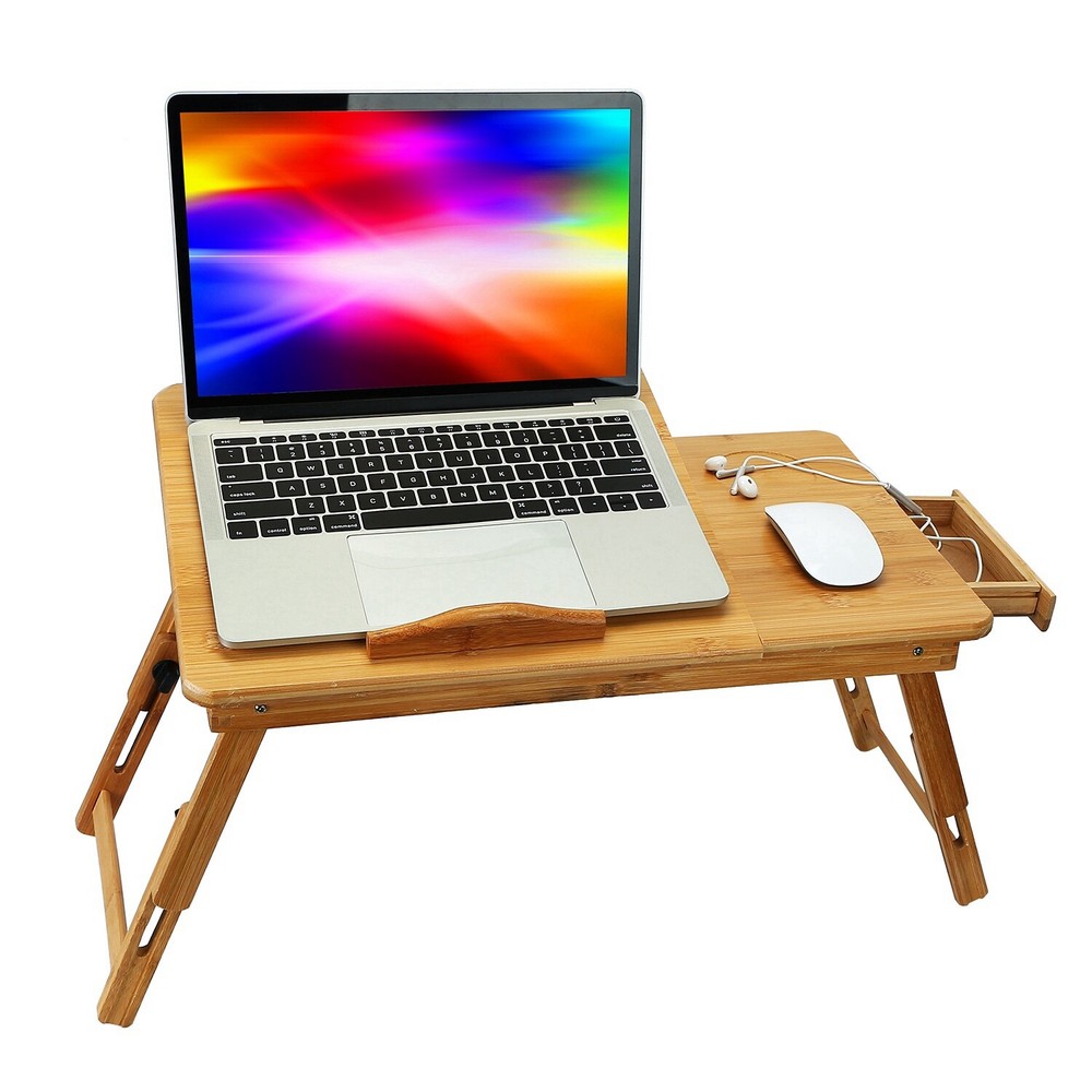 Bamboo Folding Laptop Computer Notebook Table Bed Desk Bed Tray Adjustable Stand