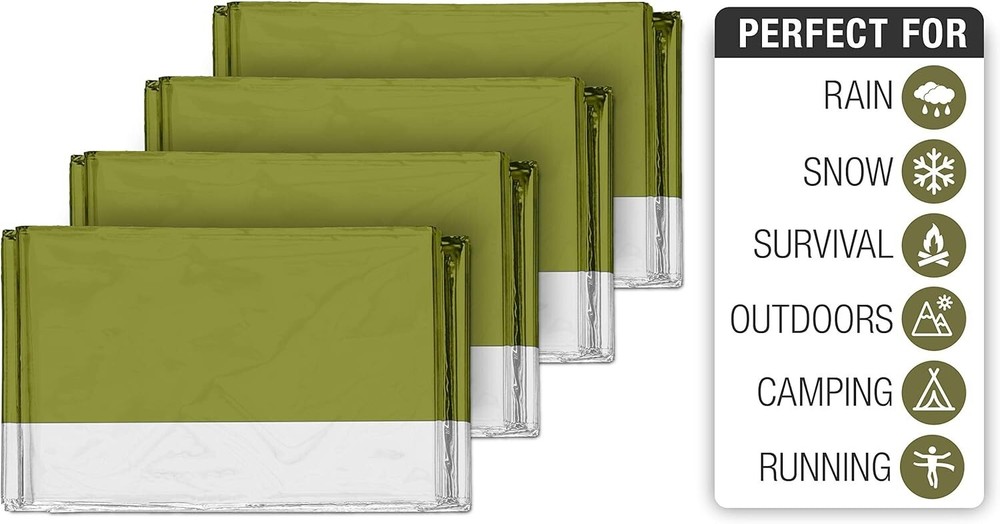 Premium Aluminized Mylar Thermal Blankets - 4 Pack for Survival Gear & Camping