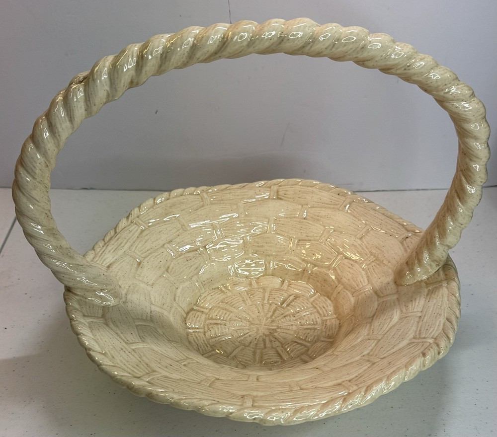 Vintage Easter Basket White Ceramic Mold Easter 11” x 10.5" x 8" T