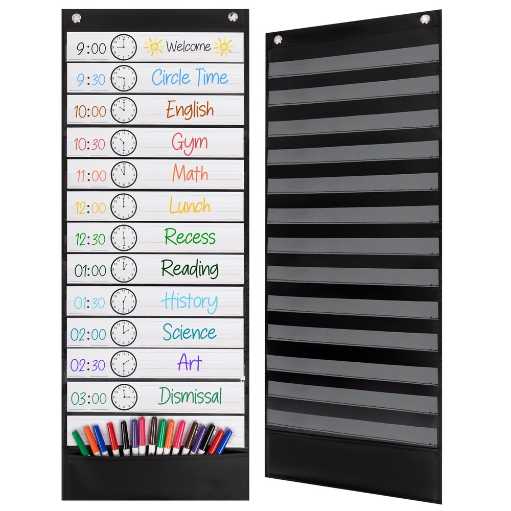 13 Pocket Daily Schedule Chart Visual Reusable Kids Planner Reversible Design