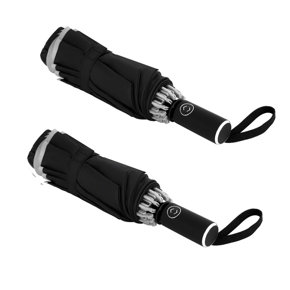 EVEMANT 2 Pack Travel Umbrella, Windproof Automatic Large, Black+Black
