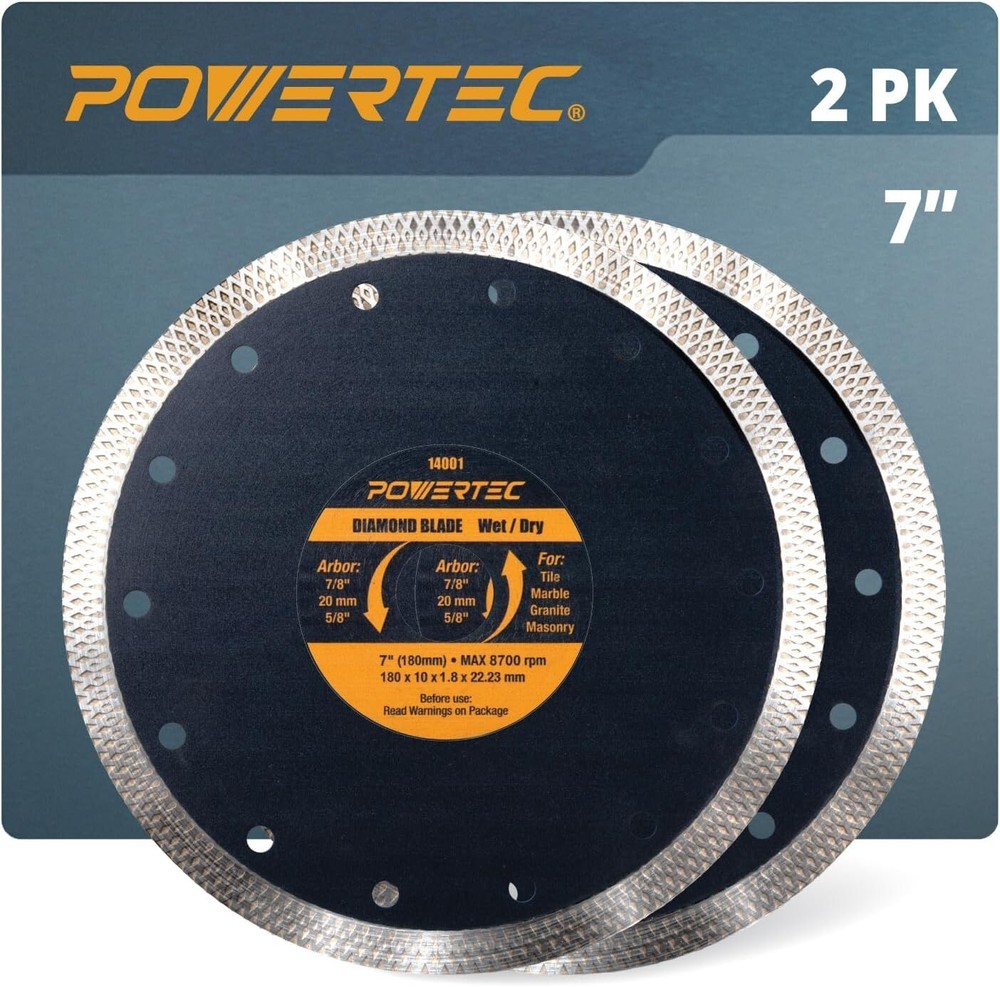 Diamond Saw Blades 7" 2-Pack for Tile, Granite, Marble, and Masonry Work
