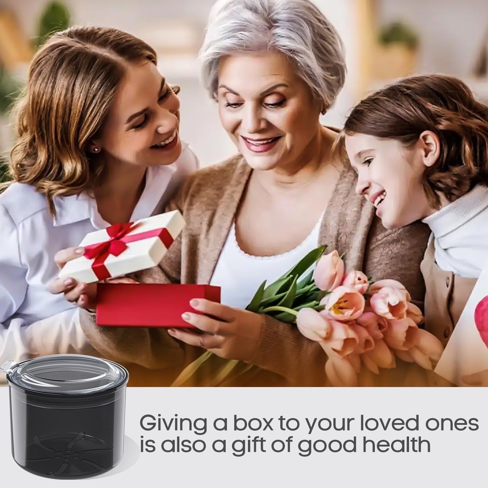 Denture Bath Cup with Cleaning Brush, Large Soaking Container Black