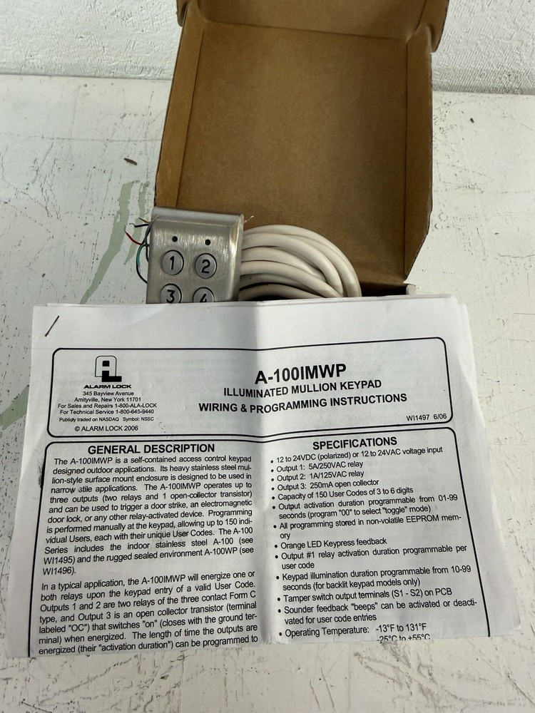 Alarm Lock A-100IMWP Illuminated Mullion Keypad Access Control Panel