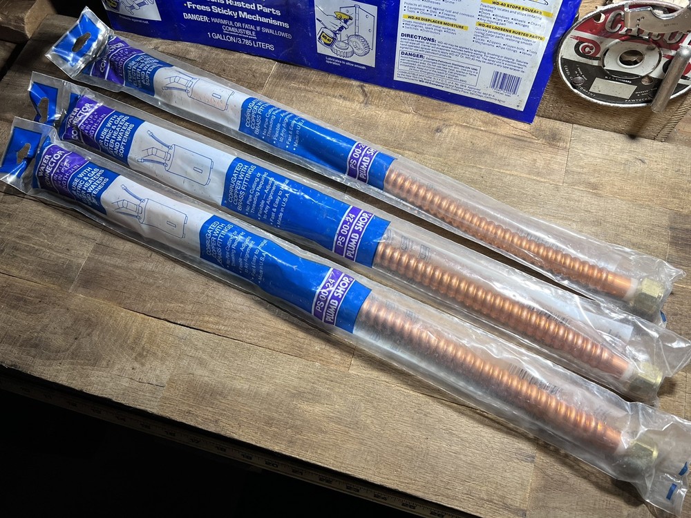 3 PLUMB SHOP WATER HEATER CONNECTORS 3/4" FPT x 24" COPPER BRASS CORRUGATED FLEX
