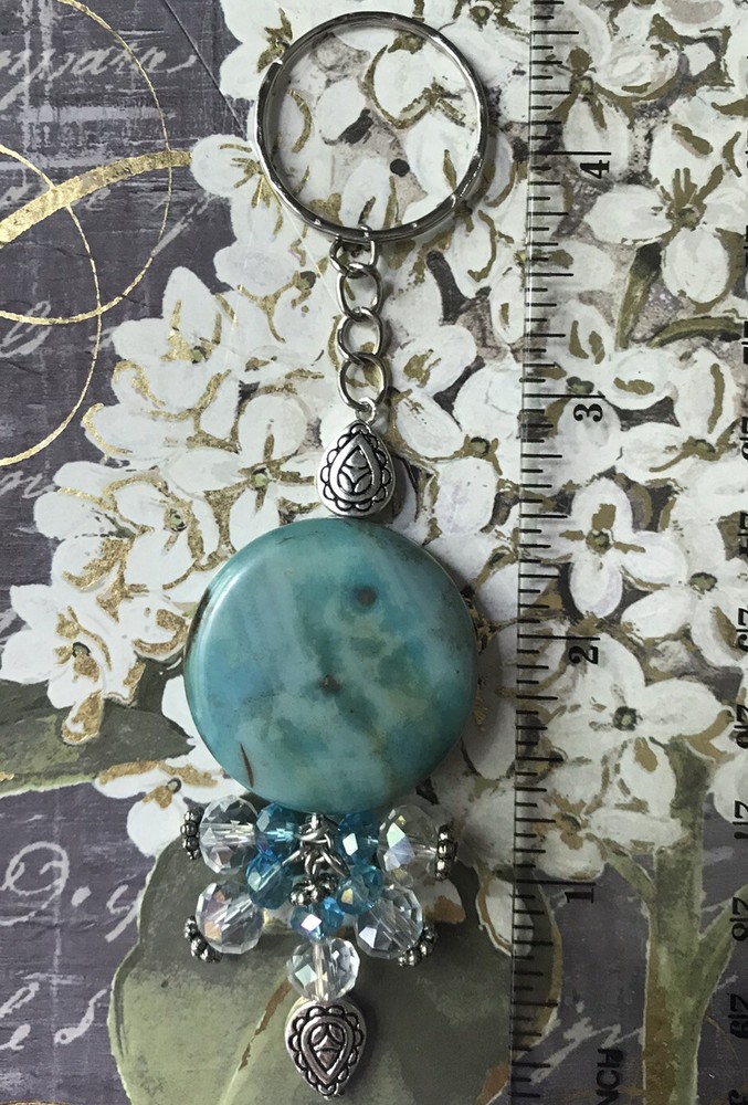 Blue fire agate gemstone crystal Keychain