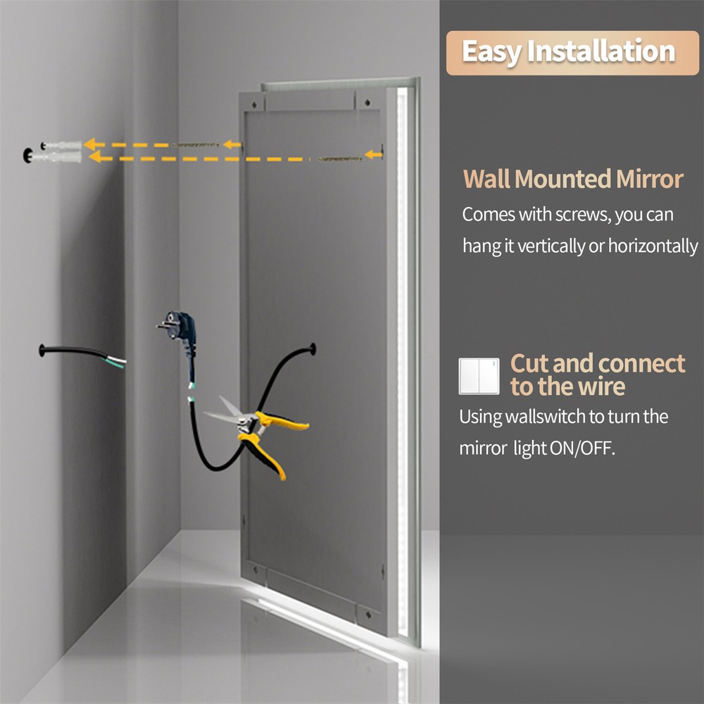 Double LED Bathroom Mirror 32x32 with Lights Defog Stepless Dimmable Wall Mirror