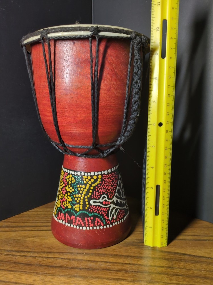 10" Djembe Drum Hand Painted Multicolored Dot Aborigine With Turtle Pattern