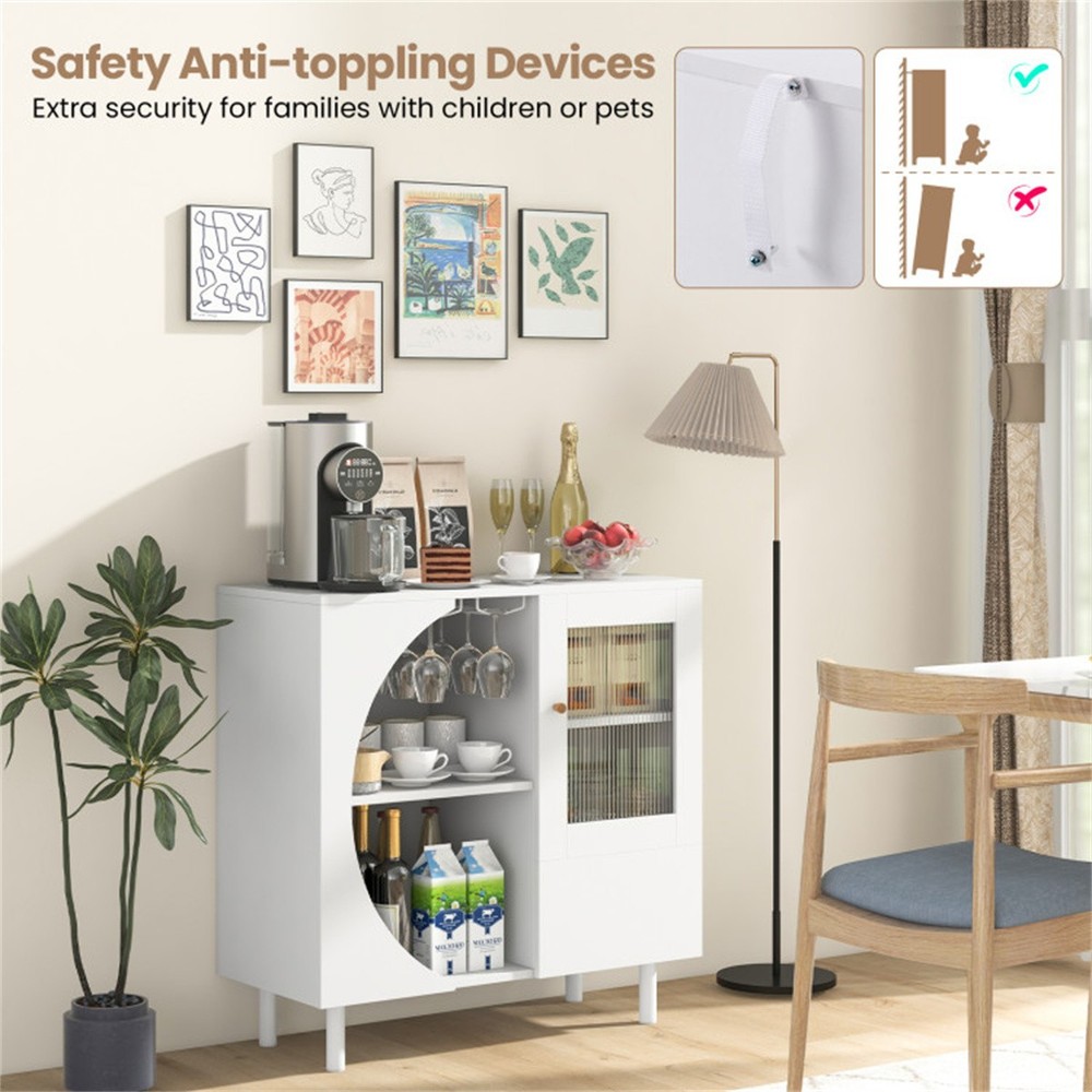 Buffet Sideboard Storage Cabinet with Drawer & Crescent-shaped Flap Versatile