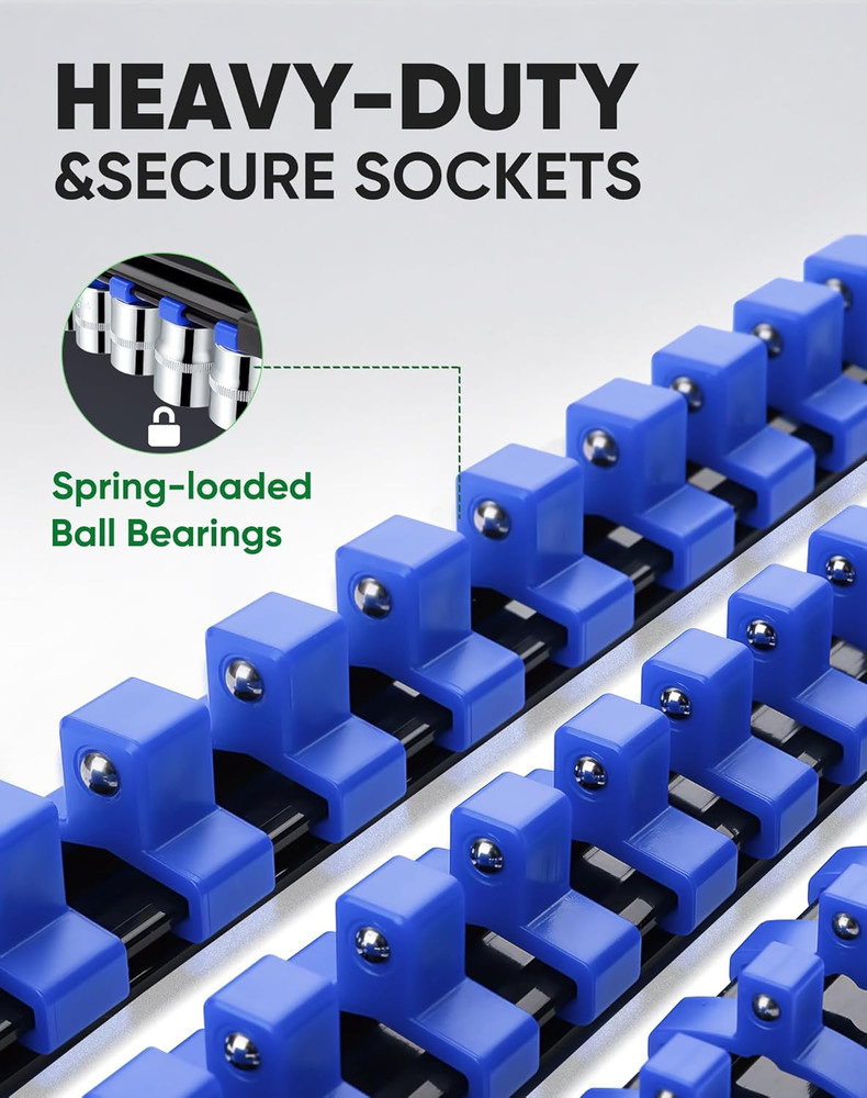 3PC ABS Socket Organizer, Socket Rails Fit 1/2 Inch Drive, Heavy Duty Socket Hol