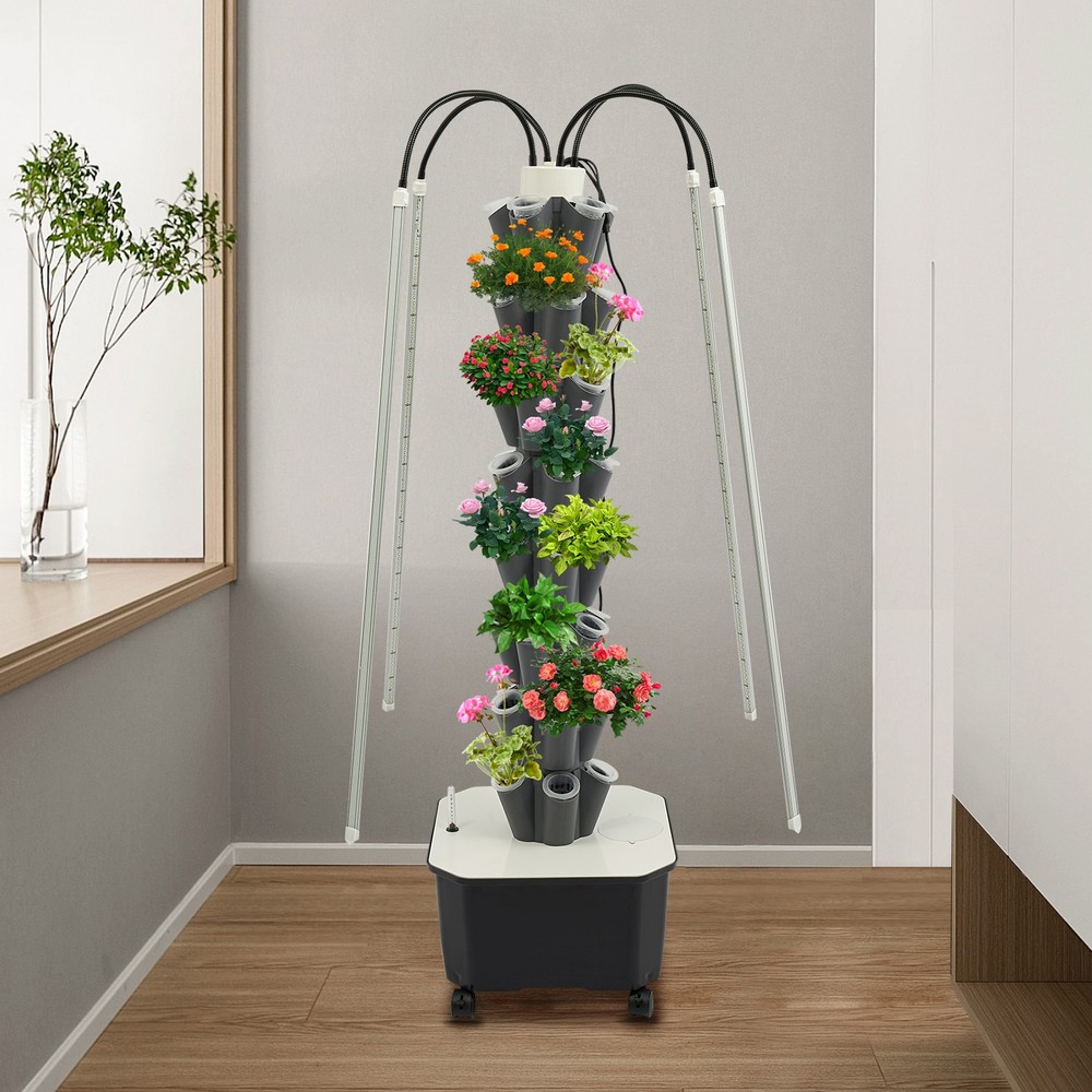 Hydroponics System with Grow Lights - 40 Hole Vertical Garden Tower Kit