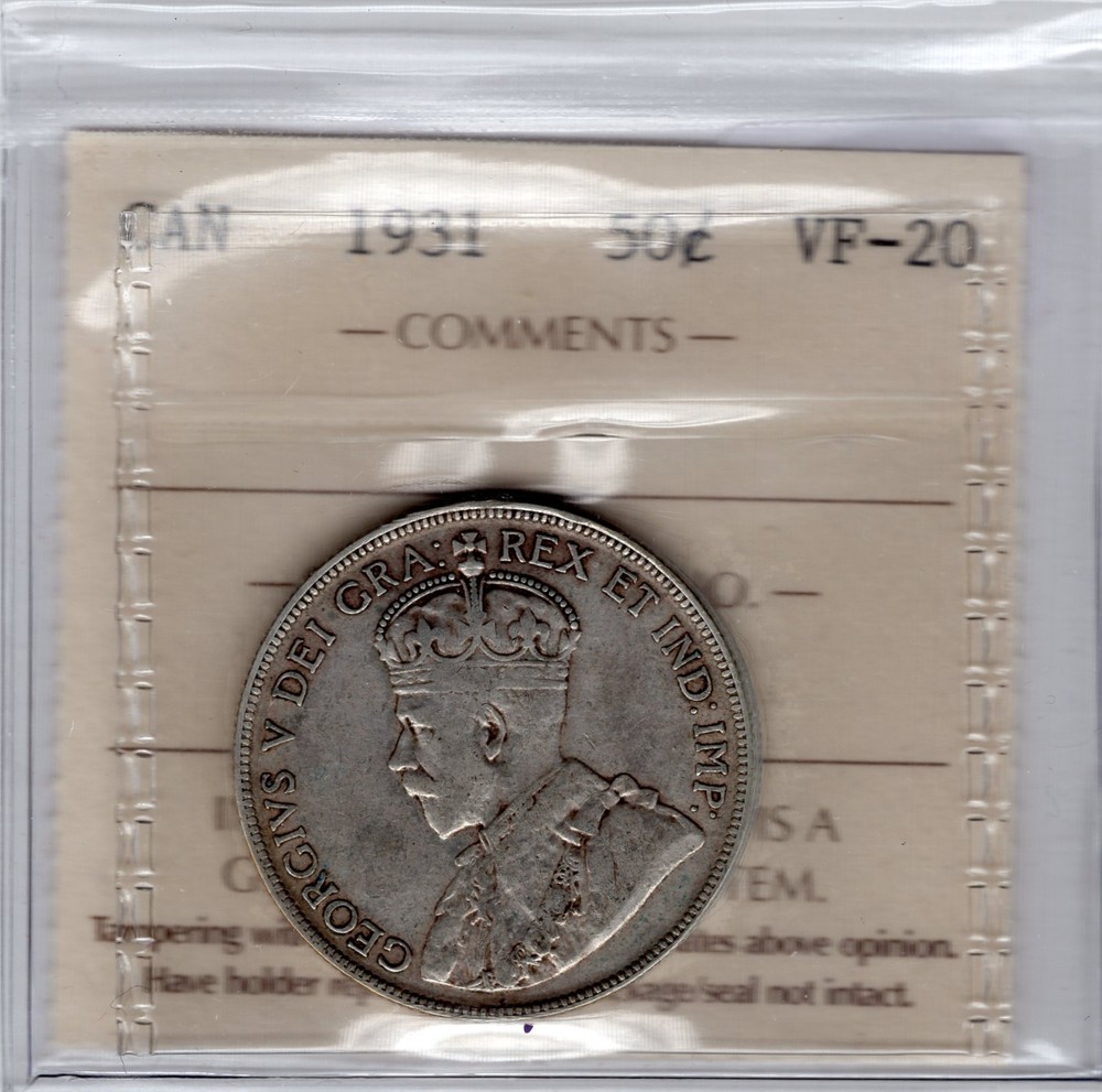 Canadian  1931 50 cent VF 20