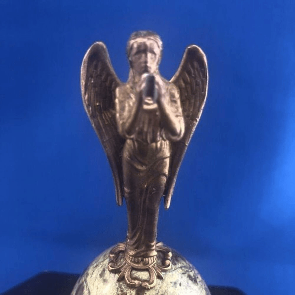 Green Marvel Egg With Brass Angel On Top