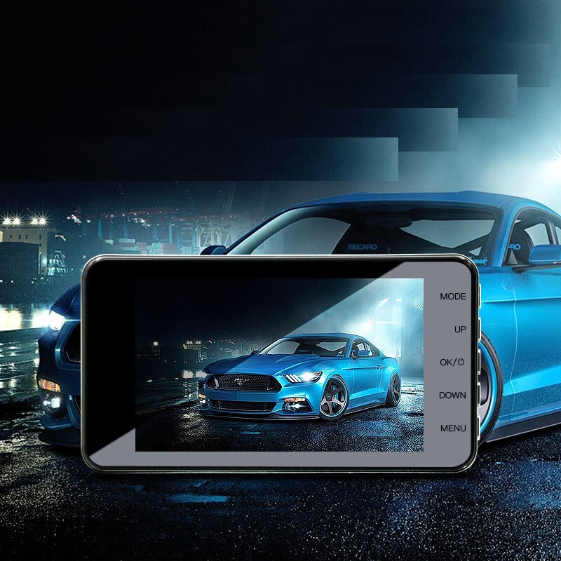 4" Screen + 2 Len Car Dash Cam 1080P Camera Video Record Wide Angle Night Vision