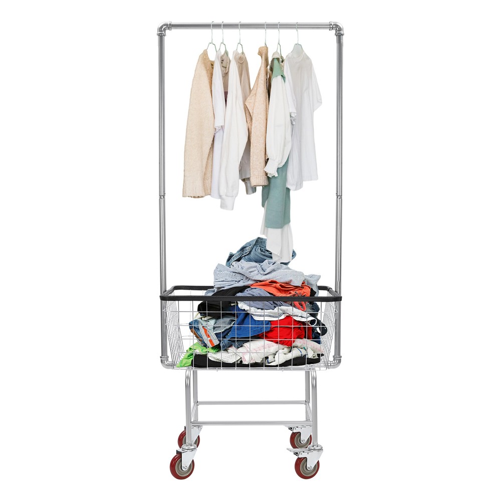 27*22*67'' Heavy Duty Wire Laundry Cart with Double Pole Rack