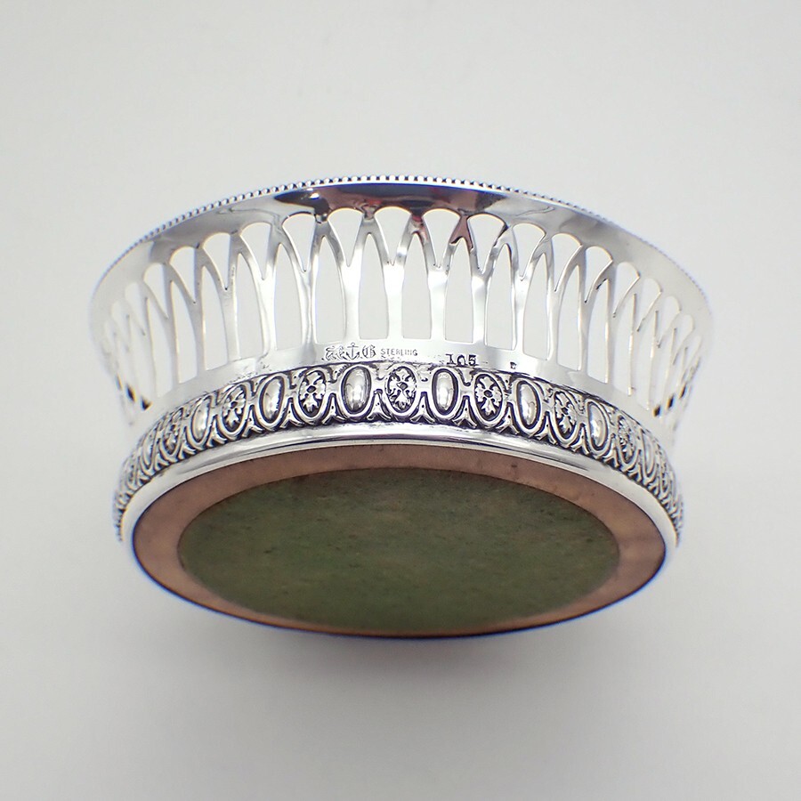 Wine Bottle Coaster Gorham Sterling Silver Wooden Base
