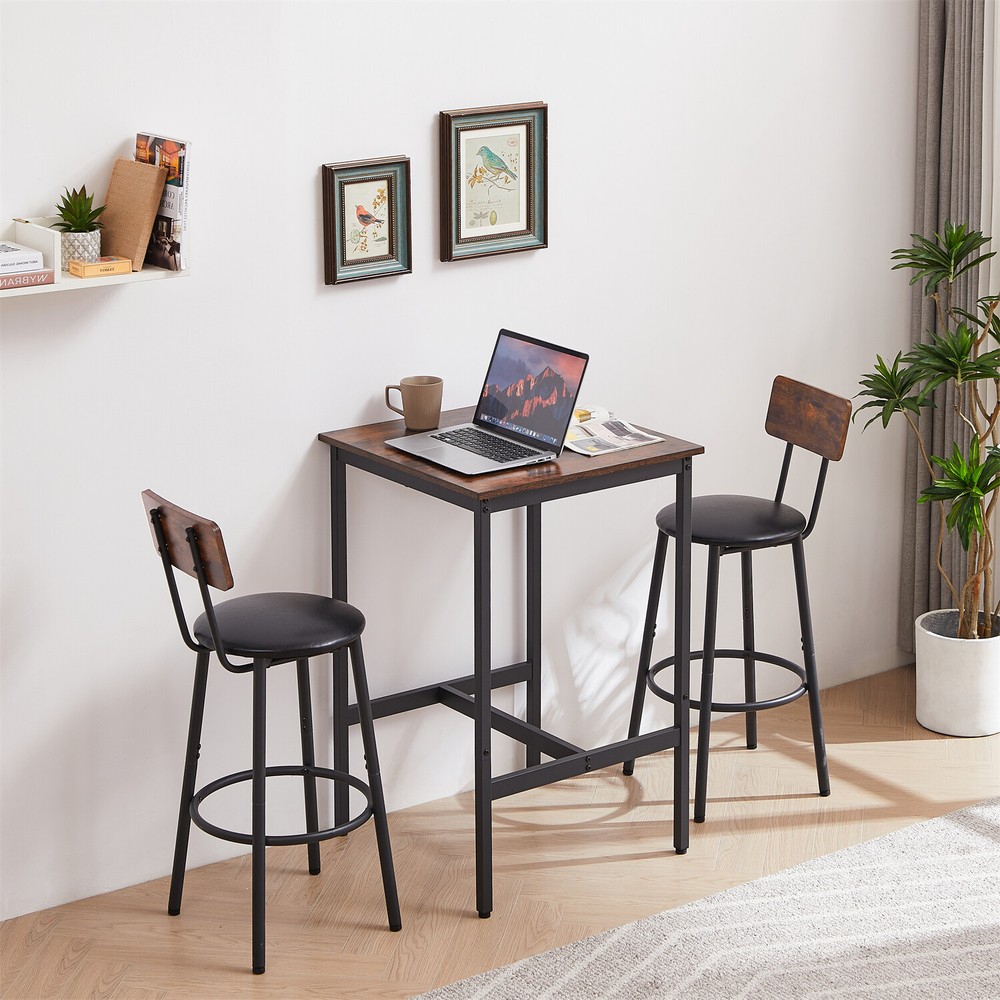 3 Piece Bar Table Set Counter Height Dining Kitchen Table w/ 2 Stools