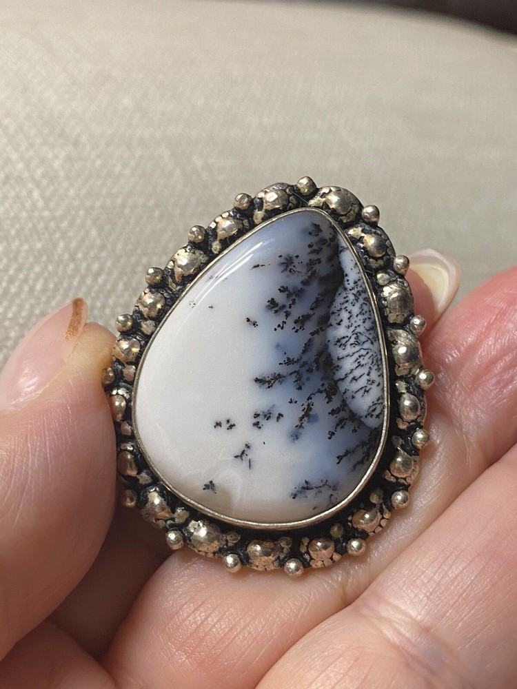 Dendritic Opal Power Ring In Handmade Sterling Silver Band