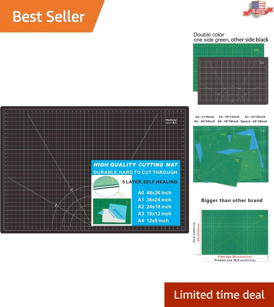 Versatile 24x36 Double-Sided Cutting Mat - Self-Healing for Precise Crafting