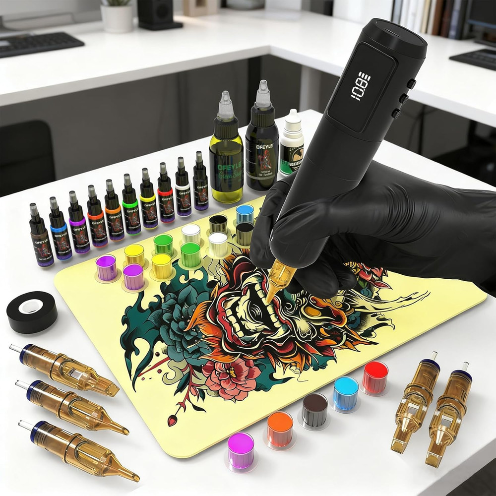 Wireless Tattoo Gun Kit with LED Display and Complete Accessories Set